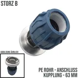 STORZ B DN 75 KA 89 Übergangsstück Adapter -> 63 mm PE Kupplung Rohr Klebeschlau...