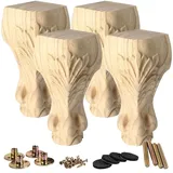 La Vane 4 Stück Massivholz Möbelfüße 15cm (6 Zoll) - Europäischer Stil Handgeschnitzte Tischbeine, Ersatzfüße für Sofa, Bett, Schrank, Couch & Stuhl - Hochwertige Holzdekoration