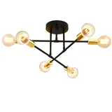 BlingBin MRHYSWD Deckenleuchte Vintage, 6 Flammig Schwarz und Gold Industrial Deckenlampe Wohnzimmer Schlafzimmer Küche Esszimmer Flur, Sputnik Kronleuchter Modern Retro Deckenlampe E27 (Ohne GlüHbirnen)