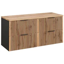 Lomadox Waschtischunterschrank Unterschrank 120 cm für 2 Aufsatzwaschbecken anthrazit mit Eiche Nb. schwarz gerillt, (BxHxT) 120,6x59,2x46,5 cm