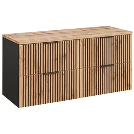 Lomadox Waschtischunterschrank Unterschrank 120 cm für 2 Aufsatzwaschbecken anthrazit mit Eiche Nb. schwarz gerillt, (BxHxT) 120,6x59,2x46,5 cm