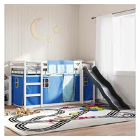 furnicato Bett Hochbett mit Rutsche 205,5 x 97,5 x 113 cm in Weiß (1-tlg), Etagenbett mit Rausfallschutz, Vorhängen und Set für das Kinderzimmer blau