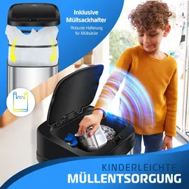 Kesser KESSER® Sensor Mülleimer Küche Automatik mit Bewegungssensor Abfalleimer | Soft-Close-Deckel Müllbehälter mit Touch-Bedienfeld & Sensor LCD-Display Edelstahl inkl. Müllsackhalter