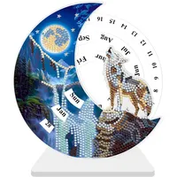 CXINLky DIY Diamond Art Painting Kalender Tisch Deko,Diamant Art Drehbare Kalenderornamente Aus Acrylic, Drehbarer Desktop Kalender Ornaments Geschenke Für Zuhause Dekoration-05-Wolf