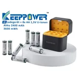 Keeppower I8 Ladegerät mit 8× 1,5V AA Li-Ion-Akkus – USB-C Eingang