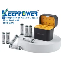 Keeppower I8 Ladegerät mit 8× 1,5V AA Li-Ion-Akkus – USB-C Eingang