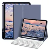 SQQSOOZ Hülle mit Tastatur für iPad (A16) 11. /10. Generation (11/10,9 Zoll, 2025/2022), Abnehmbare Kabellose Bluetooth Tastatur, Ständer-Folio-Hülle mit Stifthalter für iPad A16, Violett