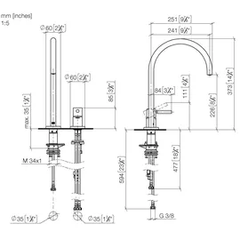 Dornbracht TARA ULTRA Zweilochbatterie mit Einzelrosetten, Ausladung 241mm, 32815875-46, Farbe: Champagne gebürstet