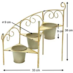 DanDiBo Blumentreppe Metall 38 cm Blumenständer mit 3 Töpfe 96098 Gelb Shabby Chic Blumensäule Pflanzenständer Pflanzentreppe