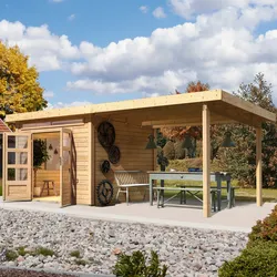 Gartenhaus KARIBU "Ammersee 4", beige (naturbelassen), ohne Fußboden, ohne Dacheindeckung, Gartenhäuser