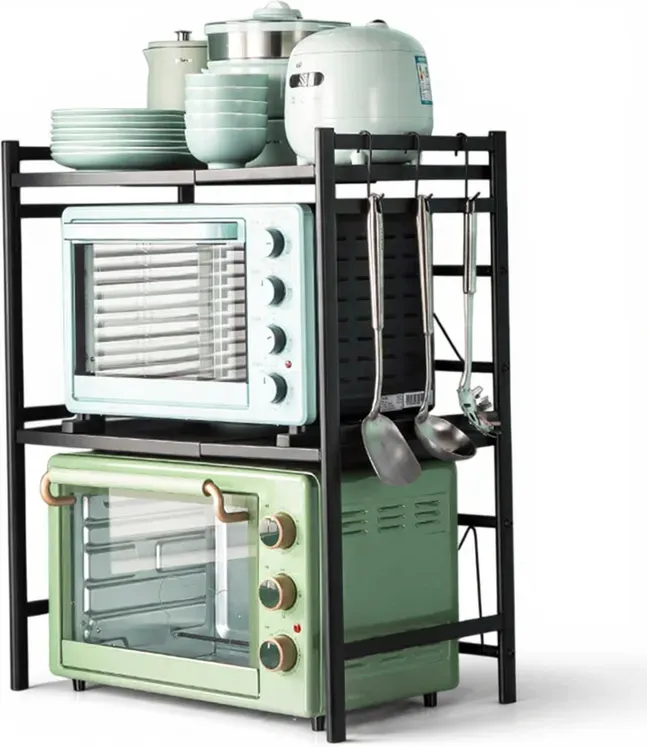 Maxcook Mikrowellenregal mit doppelten Ablagen, ausziehbares Küchenregal zur Aufbewahrung - 65 x 39 x 79 cm