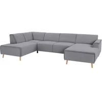 Wohnlandschaft ANDAS "Janek Scandic Design, elegant und zeitlos U-Form", grau, B:324cm H:81cm T:191cm, Struktur fein ( 100% Polyester);Struktur weich (92% Polyester, 8% Nylon);Struktur weich (92% Polyester, 8% Nylon), Sofas, Wohnlandschaft, mit Federkern und Keder in scandinavischem Design