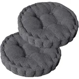 Sitzkissen Rund, 2Er Set Bodenkissen, 40 X 40 Cm Sitzkissen Stuhl, Baumwolle Polsterung Dicke Bodenkissen Yogakissen Haustierbett Sitzpolster Für Den Innen Und Außenbereich Stuhlkissen-Set Dunkelgrau