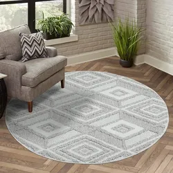 Teppich CARPET CITY "LINDO 8875", beige, H:11mm Ø:200cm, Obermaterial: 100% Polyester, Teppiche, Kurzflor, Hochtief-Muster/ 3D-Effekt, Boho-Stil, Wohnzimmer