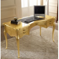 Casa Padrino Luxus Barock Schreibtisch Gold / Schwarz - Edler Massivholz Bürotisch mit 5 Schubladen - Barock Büromöbel - Luxus Qualität - Made in Italy