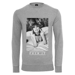 Rundhalspullover MISTERTEE "MisterTee Herren Fuck It 2.0 Crewneck", Herren, Gr. S, grau, 100% Baumwolle, unifarben, casual, normal, Rundhals, Langarm, Pullover