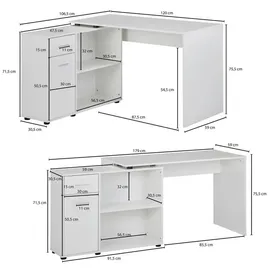MID.YOU Eckschreibtisch, 1 Schubladen, rechteckig, eckig, 120x75.5x106.5 cm, Stauraum, Regal, Arbeitszimmer, Schreibtische, Eckschreibtische