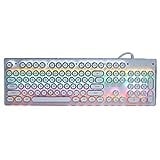 Dilwe Gaming Universal Mechanical Keyboard für Computer, Ergonomische mechanische Tastatur mit gemischtem Licht für Gamer, 104 runde Tasten Retro Punk Style mechanische Tastatur für PC(Weiß)