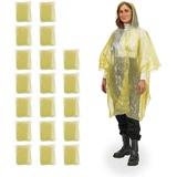 Relaxdays Regenponcho 20er Set, Einweg Regencape mit Kapuze, Wandern, Festival, Notfallponcho für Damen & gelb,