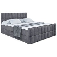 ALTDECOR Boxspringbett MIAMI-Z, Polsterbett mit Kopfteil, Bettkasten, Fußteil - Mittelfest (H3) Matratze - 180x200 - Dunkelgrau Samt