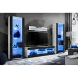 komodee Wohnzimmerset, Weiß, Schwarz, Holzwerkstoff, 9 Fächer, Rechteckig, 250x159x35 cm, Wohnzimmer, Wohnwände, Wohnwand-Sets