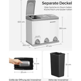 Songmics Mülleimer Küche 3 x 8 L, kleine Kapazität