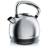 Arendo Wasserkocher Vintage Edelstahl Teekessel im Retro Style, GS Geprüft, Silber, 1,7 l, 2200 W, Überhitzung & Trockenkochschutz, automatische Abschaltung, Kalkfilter silberfarben