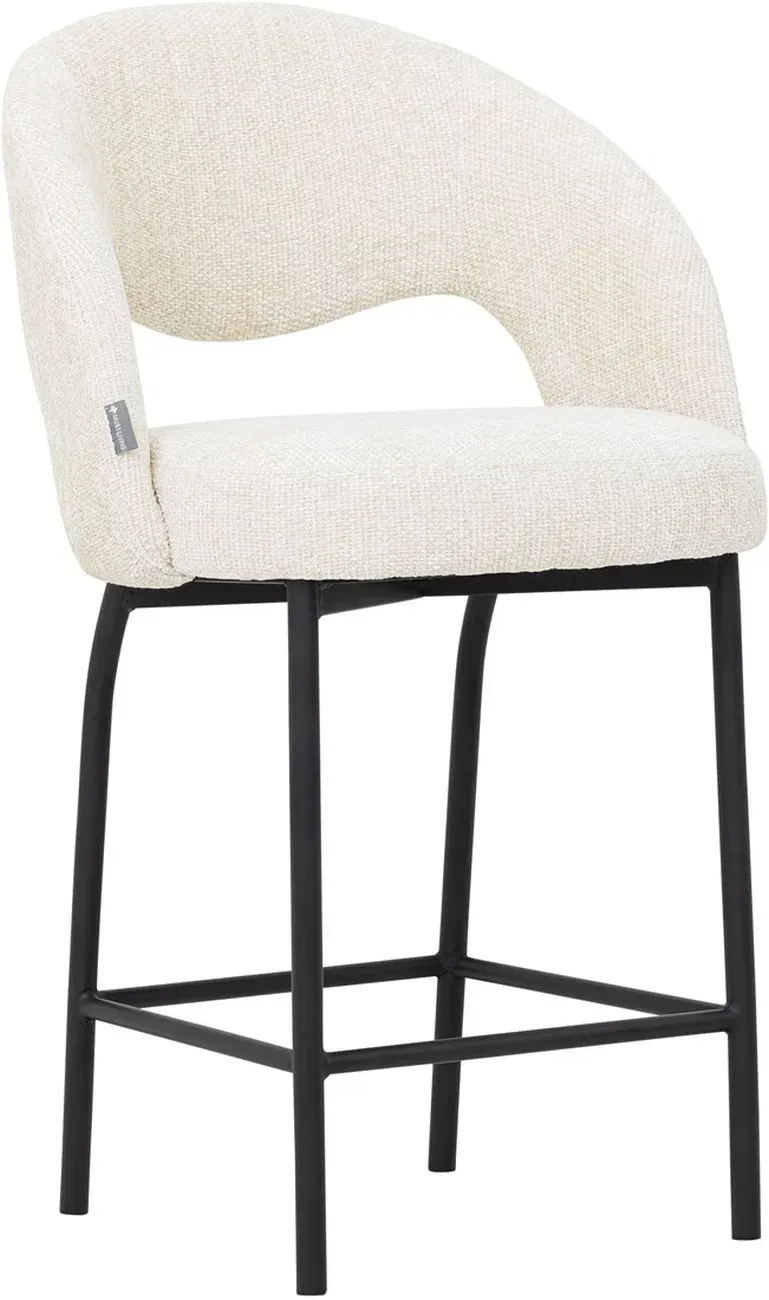 Barhocker Arca aus Stoff, modernes Design, Natur, gepolstert, schwarzes Metallgestell