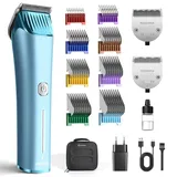 FuzzyFix Hundeschermaschine Profi mit Ersatzklinge,5-in-1 Abnehmbare Klinge Schermaschine Hund mit 2 Geschwindigkeits,Schermaschine für Hunde, Katzen, Pferde mit Metall-Aufsteckkämme,Blau