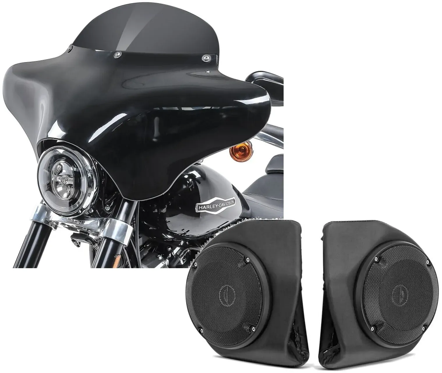 Set: Batwing Verkleidung BD8 passend für Harley Davidson Road King / Classic Craftride + Lautsprecher-Kit passend für Harley Davidson King Tour Pak Topcase Road King 14-23 Craftride schwarz