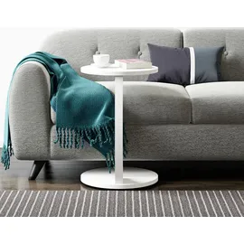 [en.casa] Beistelltisch ’Holeby’ Kaffetisch C-Form mit Rollen rund 38x56x38 cm Weiß Holzwerkstoff,