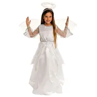 Magicoo Engelskostüm Kinder Mädchen inkl. Flügel Silber-weiß - Engel Kostüm Gr. 92 bis 140 (110/116)