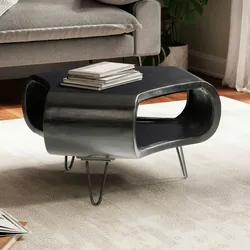 KADIMA DESIGN Couchtisch 60x60x35 cm Mango Massivholz Metall Schwarz Sofatisch, Design Wohnzimmertisch Organisch mit Stauraum, Kaffeetisch Massiv, Kleiner Tisch