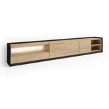 SKRAUT HOME Lowboard 310x50x37 cm Schwarz/Eiche Holzwerkstoff