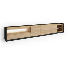 SKRAUT HOME Lowboard 310x50x37 cm Schwarz/Eiche Holzwerkstoff