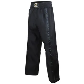 BAY-Sports Sporthose Kickboxhose NETZ-MESH Mesh Netzeinsatz Hose lang Kickboxen Kampfsport lange, leichte, locker sitzende Trainingshose, Schwarz schwarz L (180)