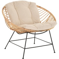 Rattan Club-Sessel Liegesessel 50er 60er Jahre Optik Eisen-Gestell/Kissen Beige