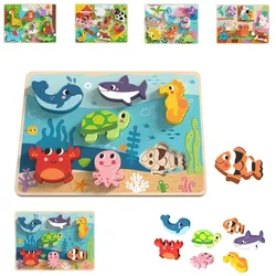 Tooky Toy 3D Kinder Holz-Puzzle Tiere, 8-teiliges Steckpuzzle, ab 12 Monaten dunkelblau