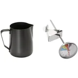 Buddy ́s Bar - Barista Edition, Barista Set, 2-teilig, Milchkännchen 0,8 Liter aus Edelstahl schwarz und Thermometer mit Clip 13,5 cm Länge