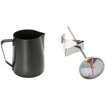 Buddy ́s Bar - Barista Edition, Barista Set, 2-teilig, Milchkännchen 0,8 Liter aus Edelstahl schwarz und Thermometer mit Clip 13,5 cm Länge