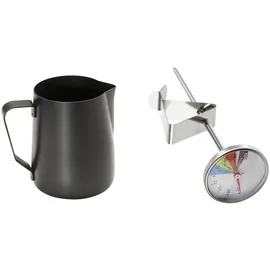 Buddy ́s Bar - Barista Edition, Barista Set, 2-teilig, Milchkännchen 0,8 Liter aus Edelstahl schwarz und Thermometer mit Clip 13,5 cm Länge