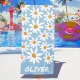 Dihope Strandtuch Personalisiert mit Namen Sandfreies Microfaser Handtücher Badetuch Groß Schnelltrocknend Stranddecke für Kinder, Teenager, Erwachsene,Gänseblümchen