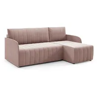 LIKMA Slim Ecksofa L-Form 208 cm Schmutziges Rosa Moderne Sofas & Couches - Velvet Sofa mit Schlaffunktion - Schlafsofa mit Bettkasten - Wohnlandschaft mit Bettzeugbehälter Stoff: Jasmine 61