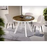 WFL GROUP Esstisch Lume Weiß ausziehbar rund modern mit weißen Holzbeinen (MADE IN EU, erhältlich in 3 Größen – 90/100/100 cm, ausziehbar auf 170/150/200 cm), platzsparender Tisch für kleine Küche, Esszimmer oder Wohnzimmer braun 100 cm x 76.00 cm x 100 cm