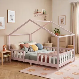 [en.casa] Kinderbett Treviolo 120 x 200 cm Kiefer massiv lackiert Rosa/Weiß