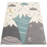 Paco Home Kinderteppich Kinderzimmer Pastell Blau Grau Berg Mond Sterne, strapazierfähig, 160x230 cm