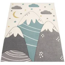 Paco Home Kinderteppich Kinderzimmer Pastell Blau Grau Berg Mond Sterne, strapazierfähig, 160x230 cm