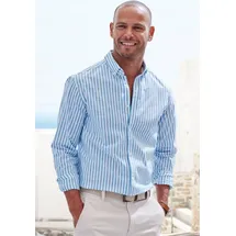 John Devin Langarmhemd »Regular Fit« Streifenhemd mit Button-down-Kragen, aus reiner Baumwolle, Gr. XL (43/44) - N-Gr, blau-gestreift, , 41931309-XL N-Gr