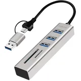 Logilink USB 3.0 Hub mit Kartenleser, 3 Ports, 2-in-1 Kabel, silber