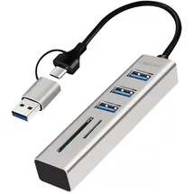 Logilink USB 3.0 Hub mit Kartenleser, 3 Ports, 2-in-1 Kabel, silber
